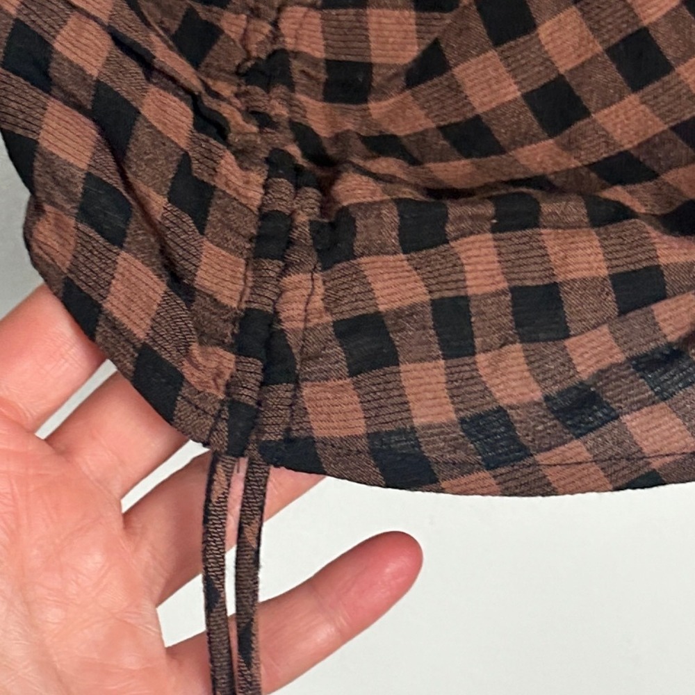 ALC Oryn Black Brandy Brown‎ Top Womens Sz 4 Ruched Long Sleeve Plaid Check Boho - Picture 8 of 16